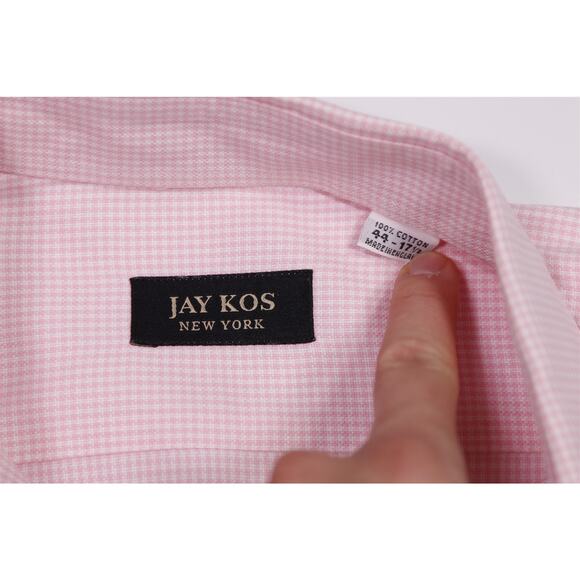 Jay Kos New York Pink White Check Cotton Dress Shirt (44) 17.5-34/35 - Picture 6 of 8